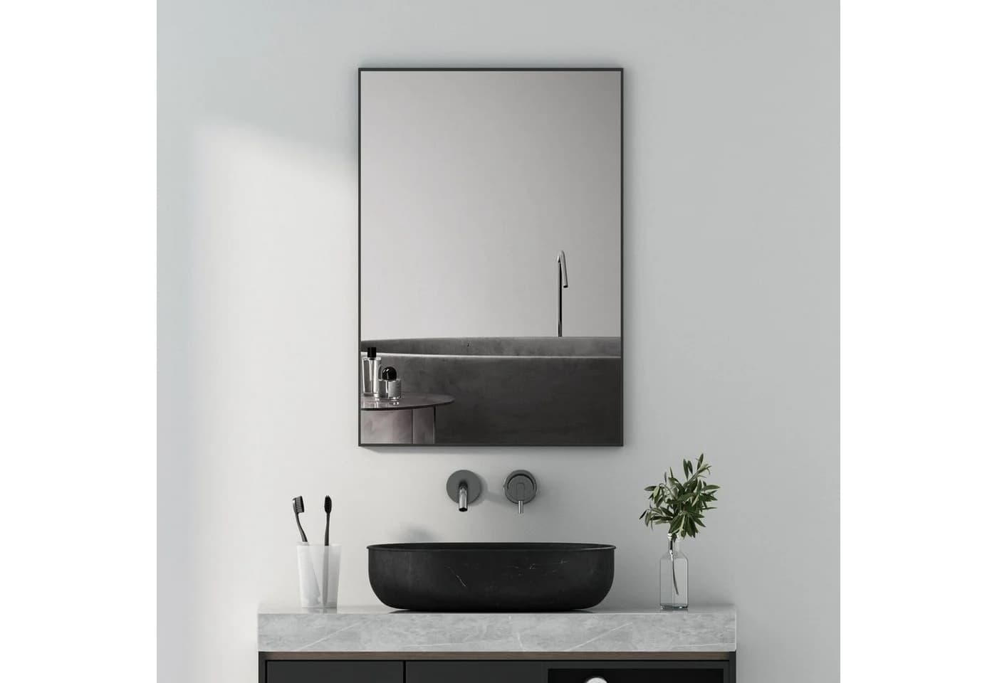 BOROMAL Wandspiegel Schwarz Aluminium Rahmen HD Glas - Bild 2