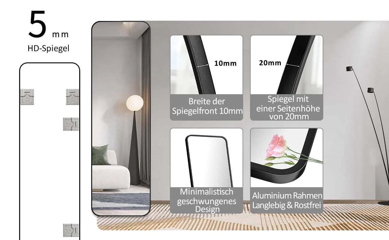 Boromal Ganzkörperspiegel Schwarz Metallrahmen - Bild 4