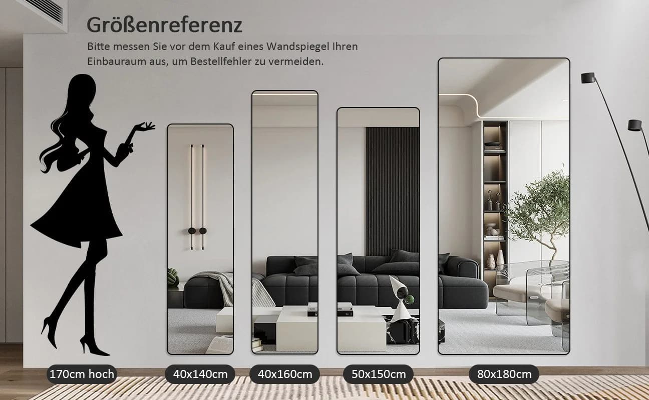 Boromal Ganzkörperspiegel Schwarz Metallrahmen - Bild 5