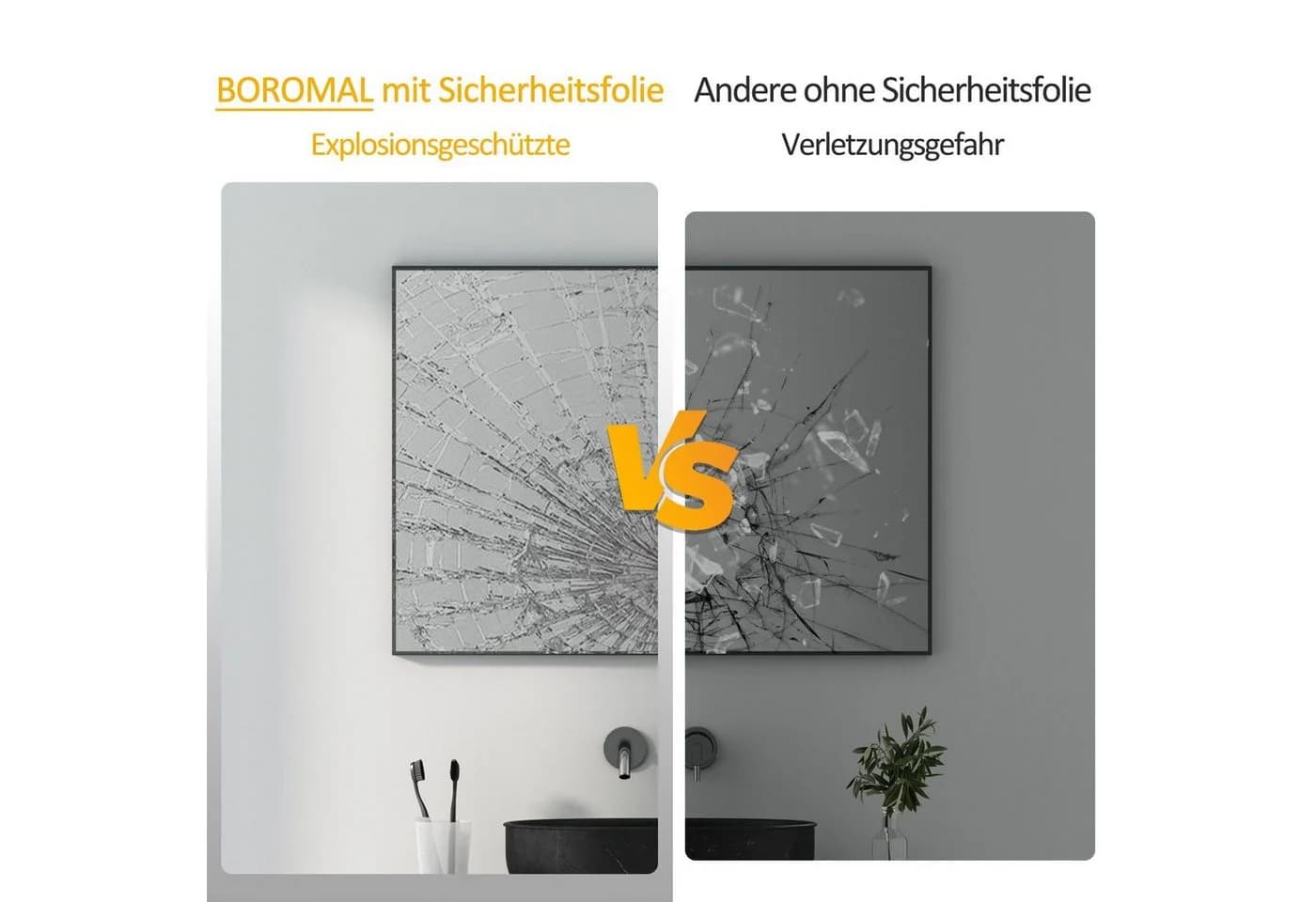 GOEZES Badspiegel Schwarz Eckig Aluminium-Rahmen - Bild 5