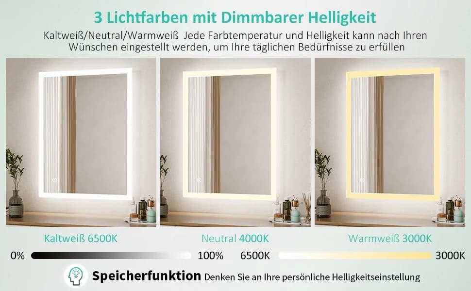 WDWRITTI LED Badspiegel mit Beleuchtung - Touch & Dimmbar - Bild 4