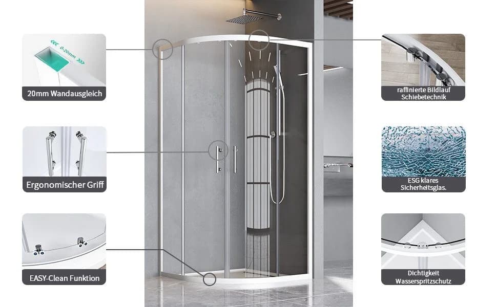 Boromal Runddusche 90x90 cm Schiebetür Weiß