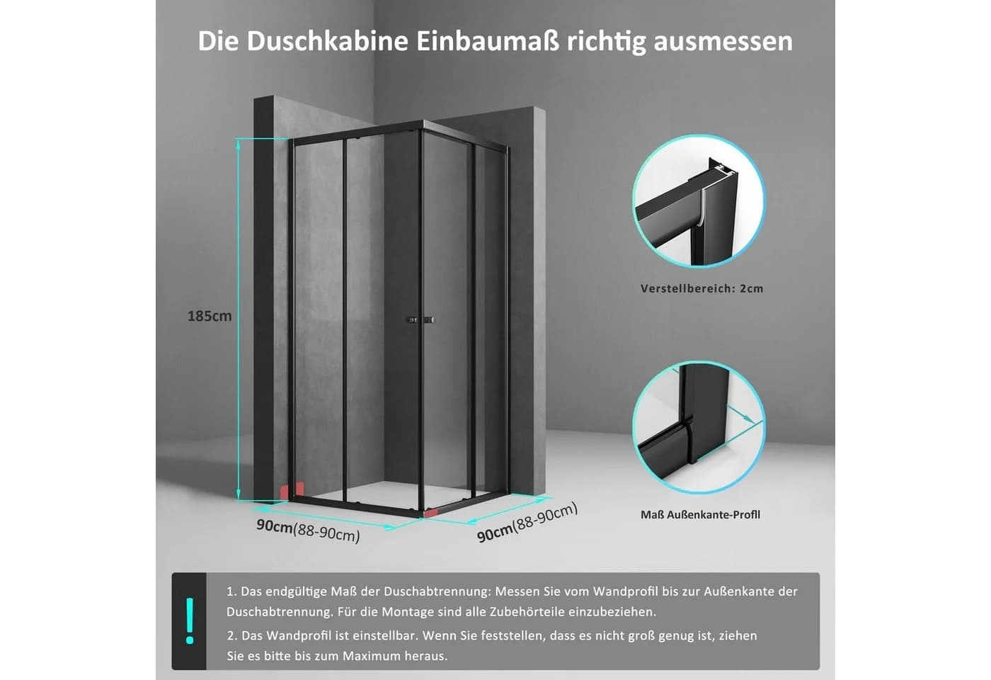 Boromal Eckdusche 90x90 Schiebetür Schwarz Chrom ESG Glas - Bild 4