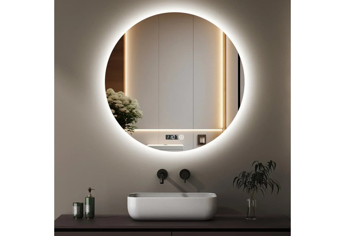 WDWRITTI Badspiegel LED Rund 60 cm mit Uhr und Beleuchtung - Bild 2
