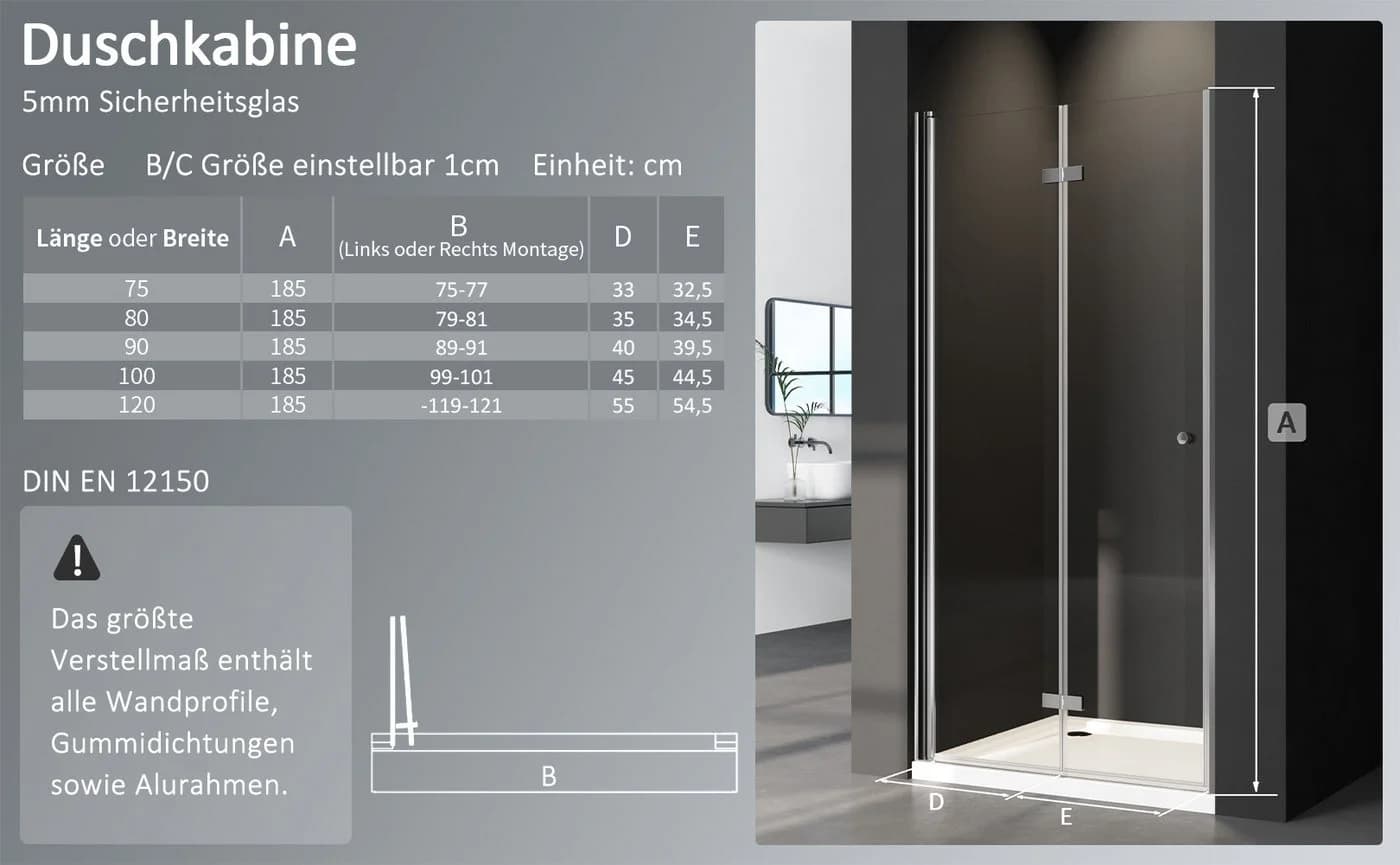 Boromal Dusch-Falttür 180° Silber 5mm ESG Glas - Bild 4