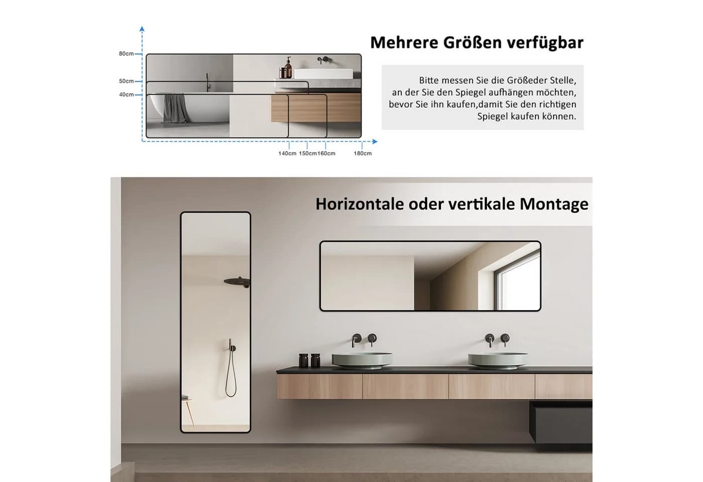 Boromal Badspiegel Schwarz mit Aluminiumrahmen - Bild 3