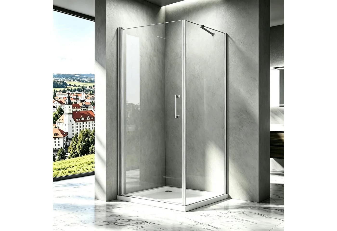 Boromal Eckdusche Pendeltür mit Seitenwand 90x90cm 5mm Glas Aluminium - Bild 2