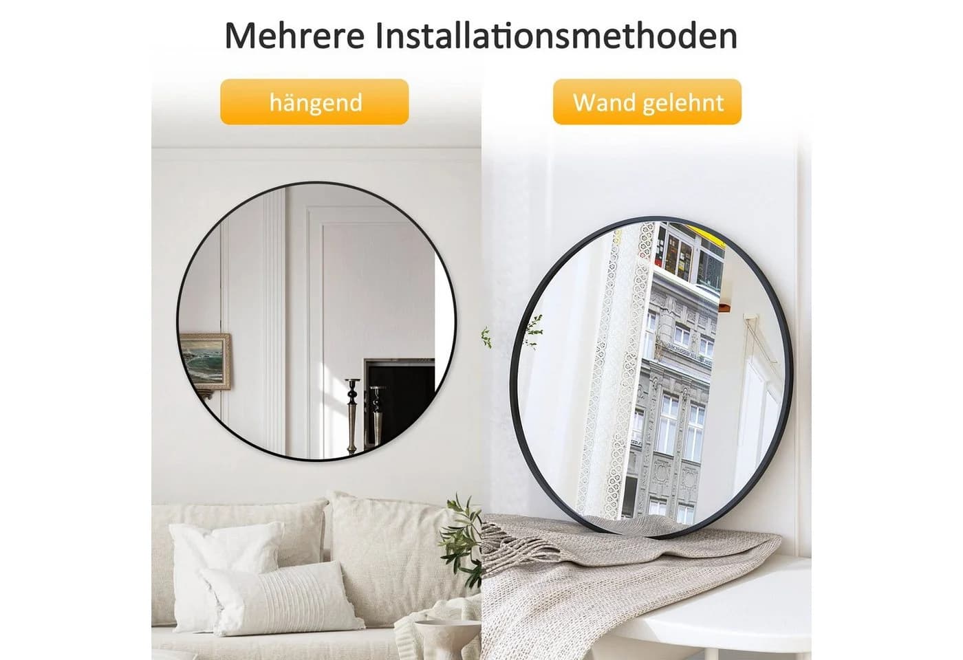 Boromal Wandspiegel Rund Schwarz Aluminium Rahmen Badspiegel - Bild 5
