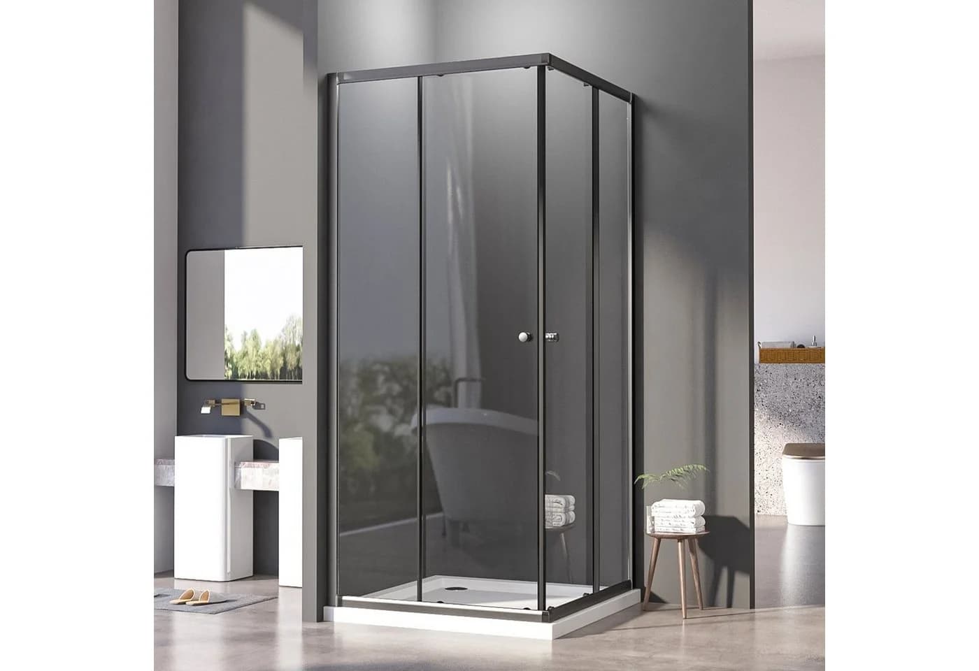 Boromal Eckdusche Schiebetür Schwarz 80x75 cm - Bild 2