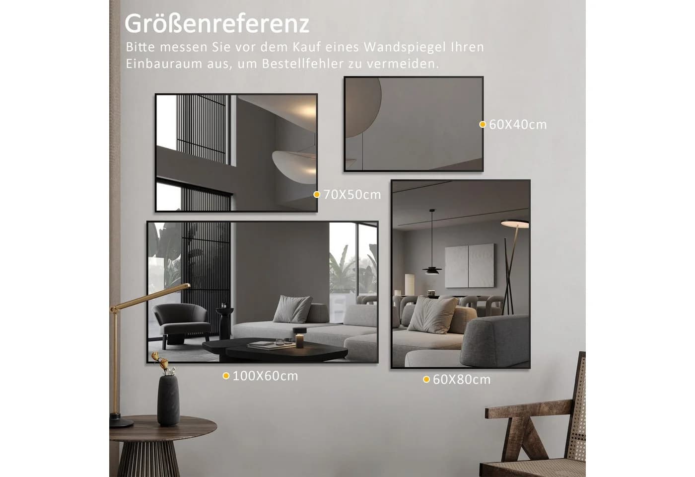 Hopibath Wandspiegel Schwarz Aluminiumrahmen 5mm HD Glas - Bild 3