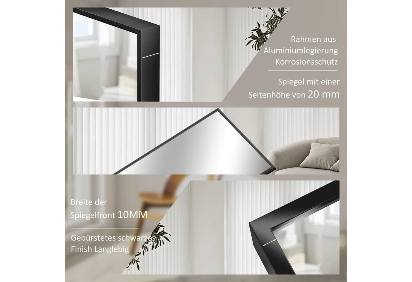 Hopibath Wandspiegel Schwarz Aluminiumrahmen 5mm HD Glas - Bild 4
