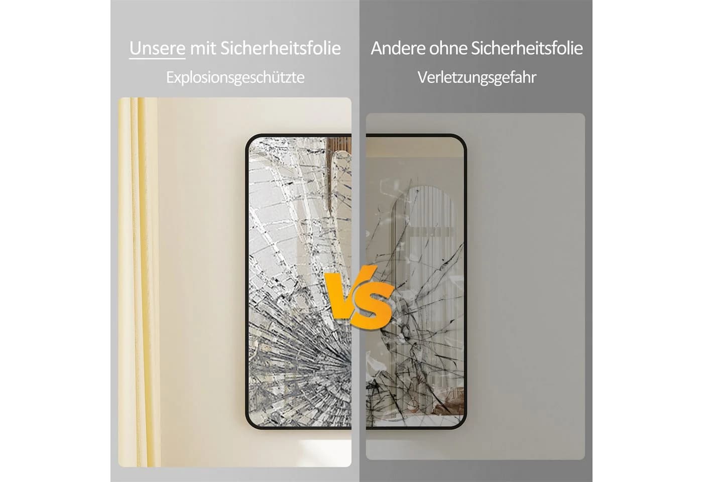 Hopibath Wandspiegel Schwarz 100x60cm HD Glas Aluminiumrahmen - Bild 5