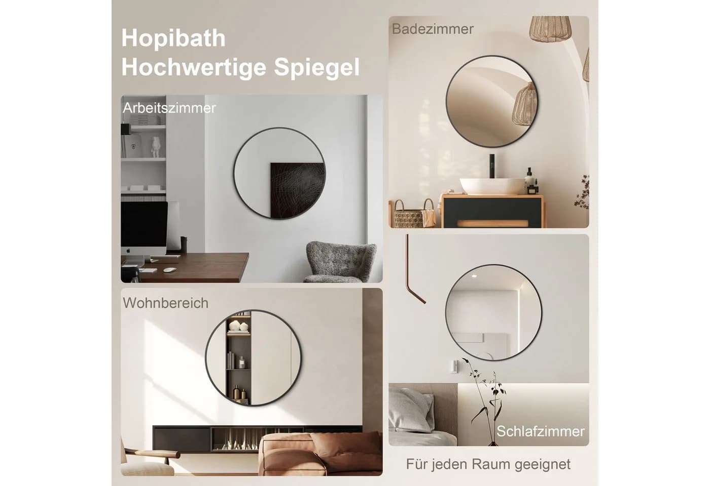 Hopibath Spiegel Schwarz Rund 40-80cm Alurahmen Umweltschutz - Bild 5