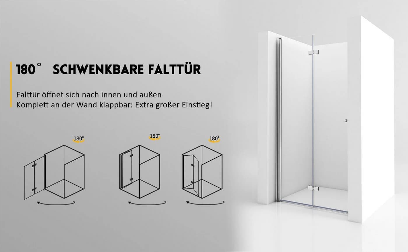 Hopibath Dusch-Falttür 180° Falt-Drehfalttür 5mm ESG Glas Aluminium - Bild 4