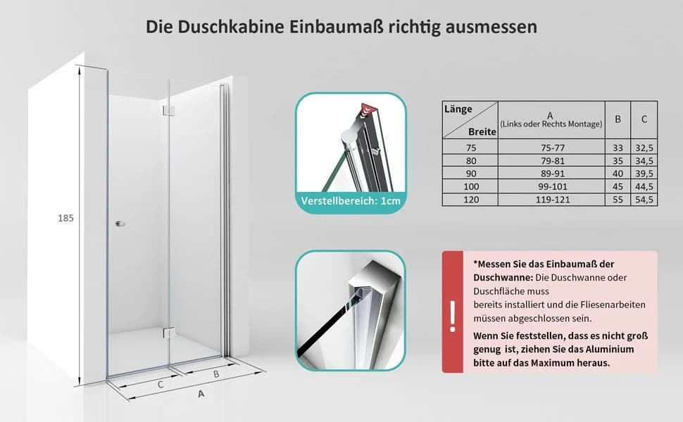 Hopibath Dusch-Falttür 180° Falt-Drehfalttür 5mm ESG Glas Aluminium - Bild 5