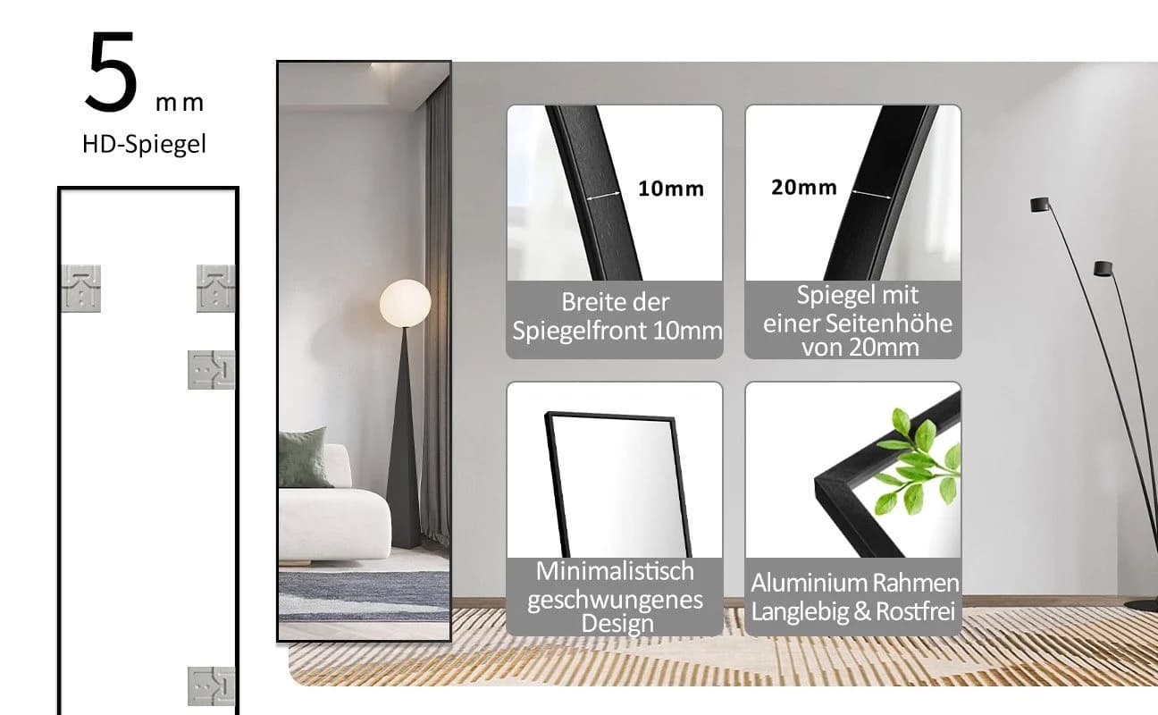 Hopibath Wandspiegel Ganzkörper Schwarz Aluminium - Bild 4