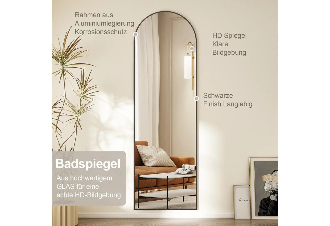 Hopibath Wandspiegel Rundbogen Aluminium Schwarz - Bild 5