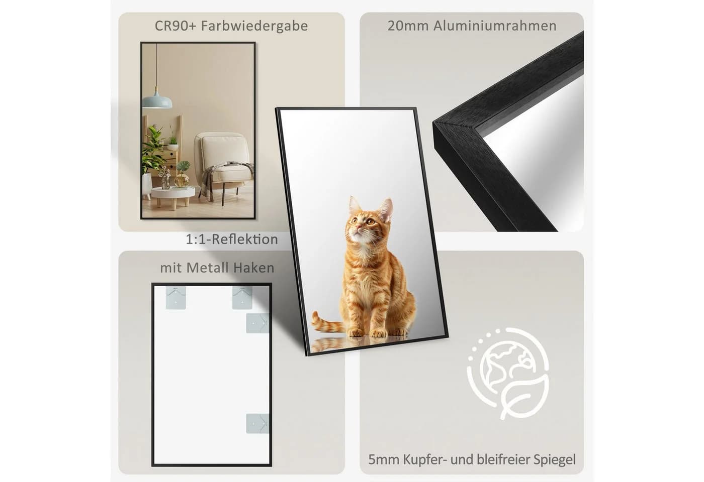 Hopibath Wandspiegel Schwarz 40x60 cm mit Aluminiumrahmen - Bild 3