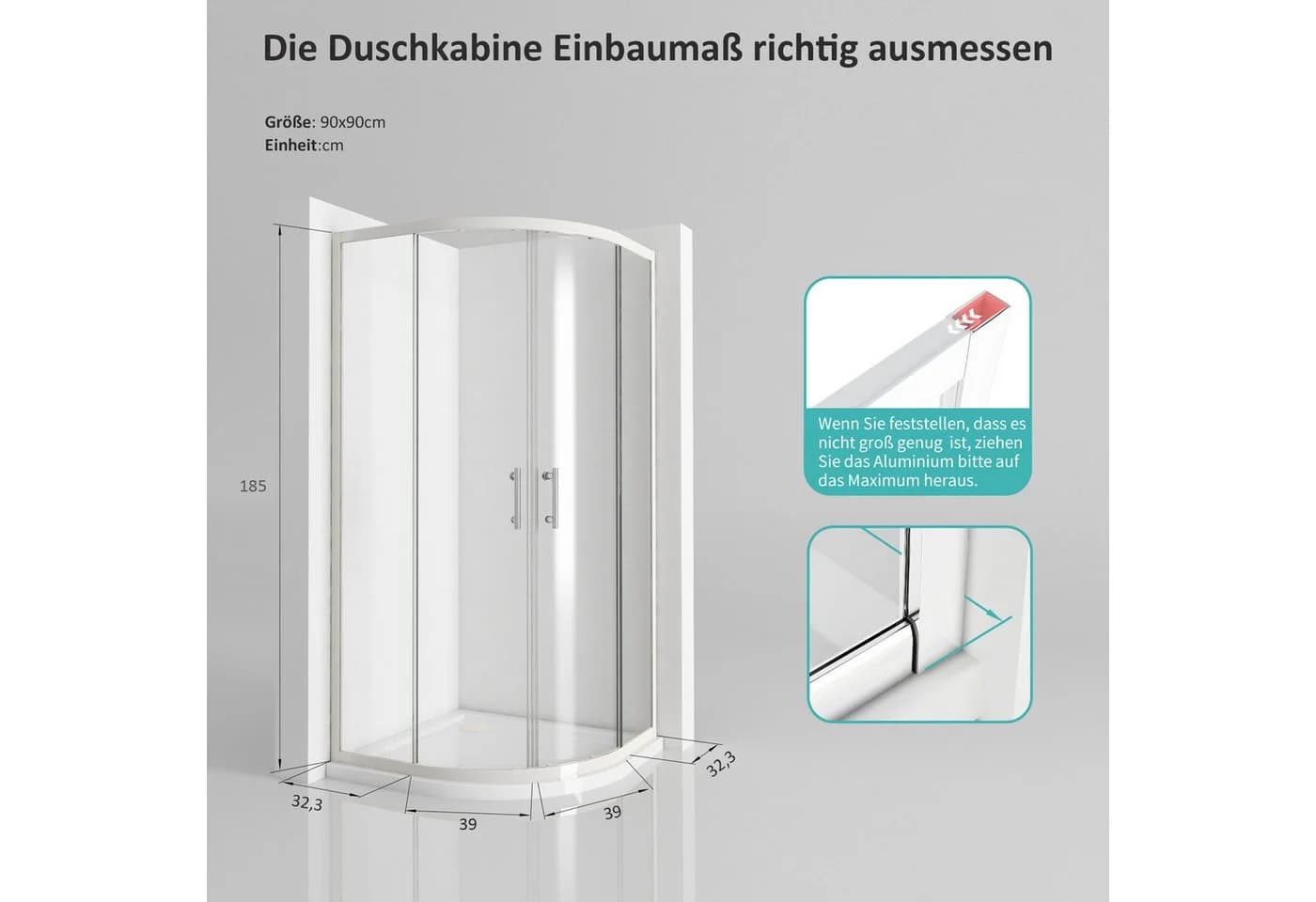 Hopibath Duschkabine Schiebetür Weiß 90x90 cm ESG Glas - Bild 3