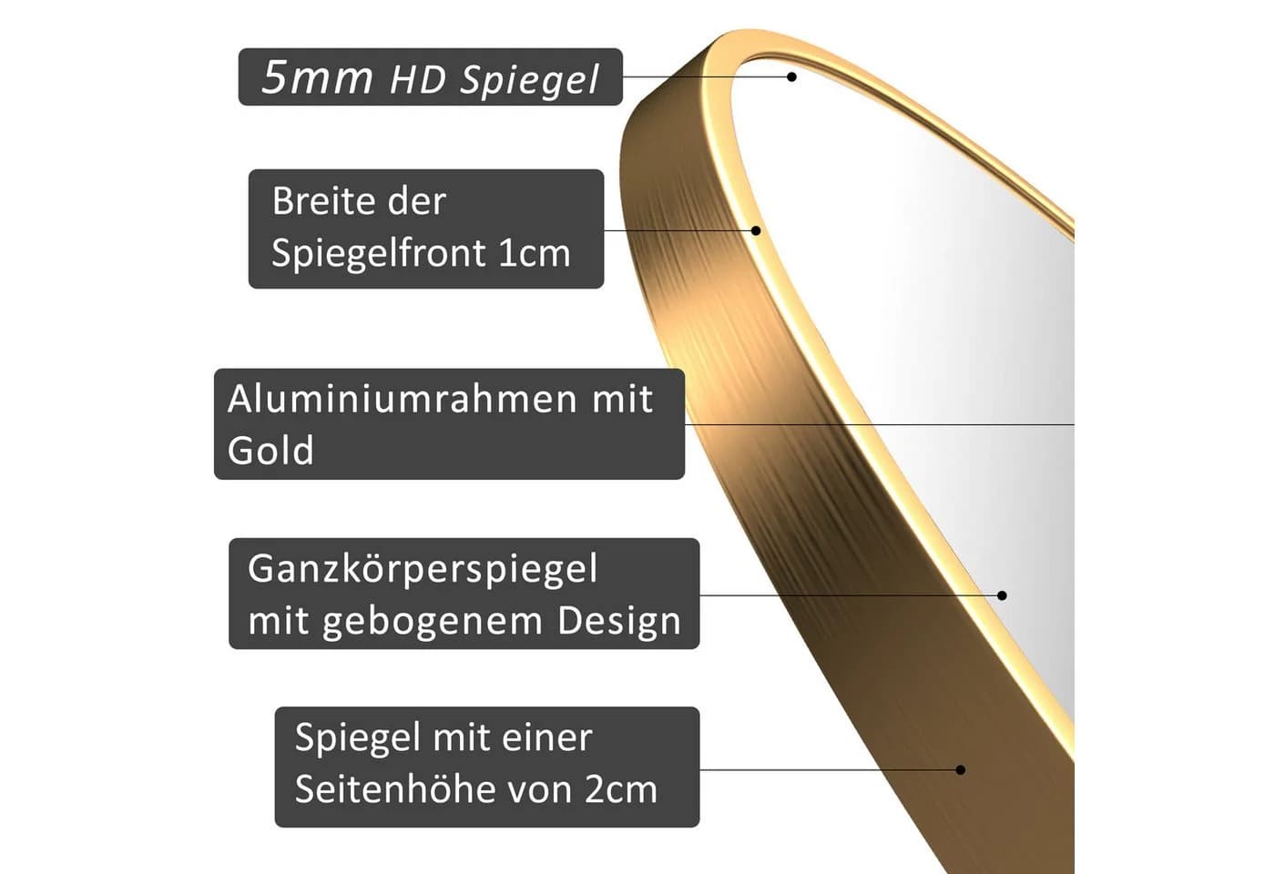 Hopibath Standspiegel Gold 150x50cm HD Glas Alurahmen - Bild 3
