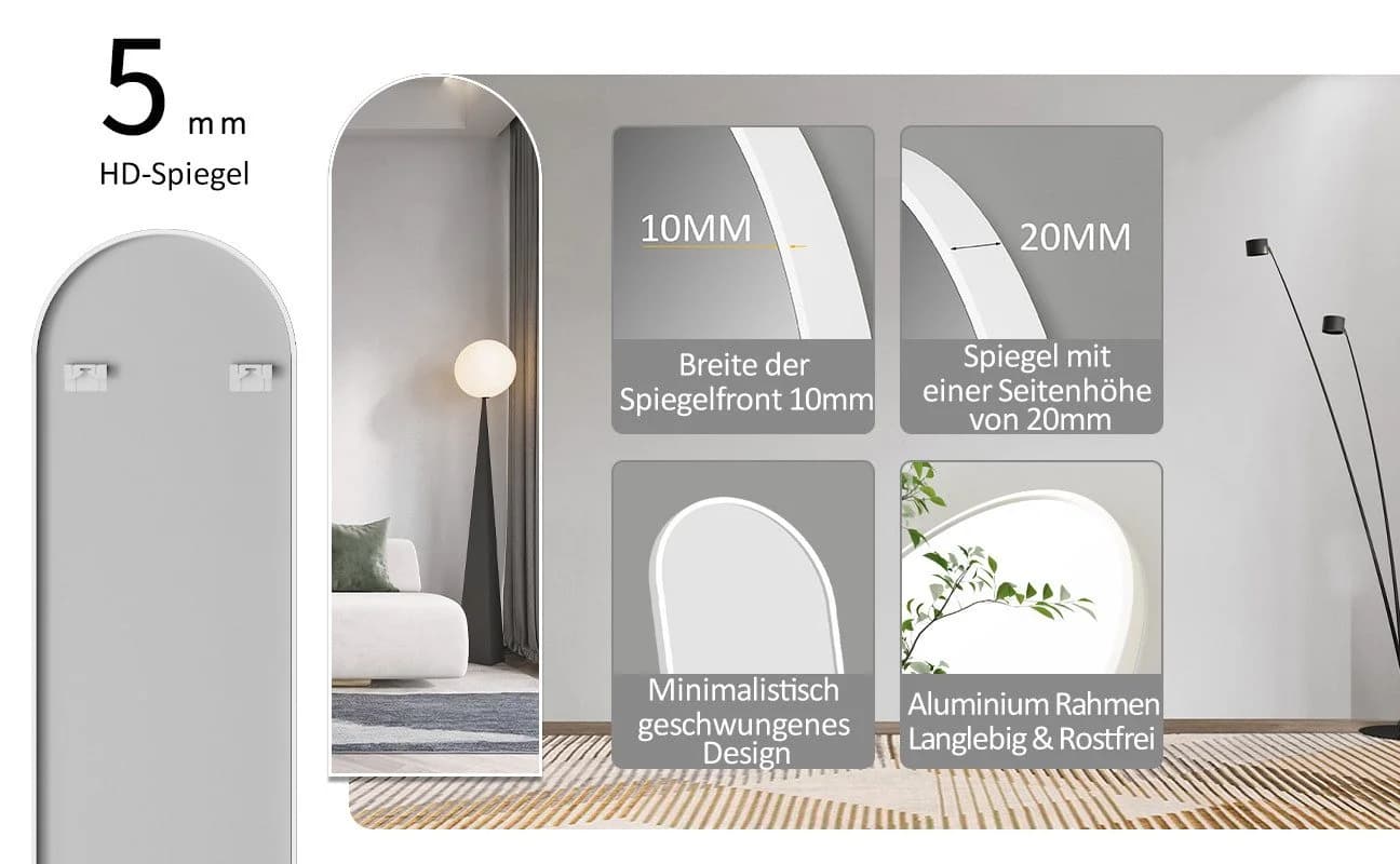 Boromal Ganzkörperspiegel Weiß Oval Aluminiumrahmen - Bild 4