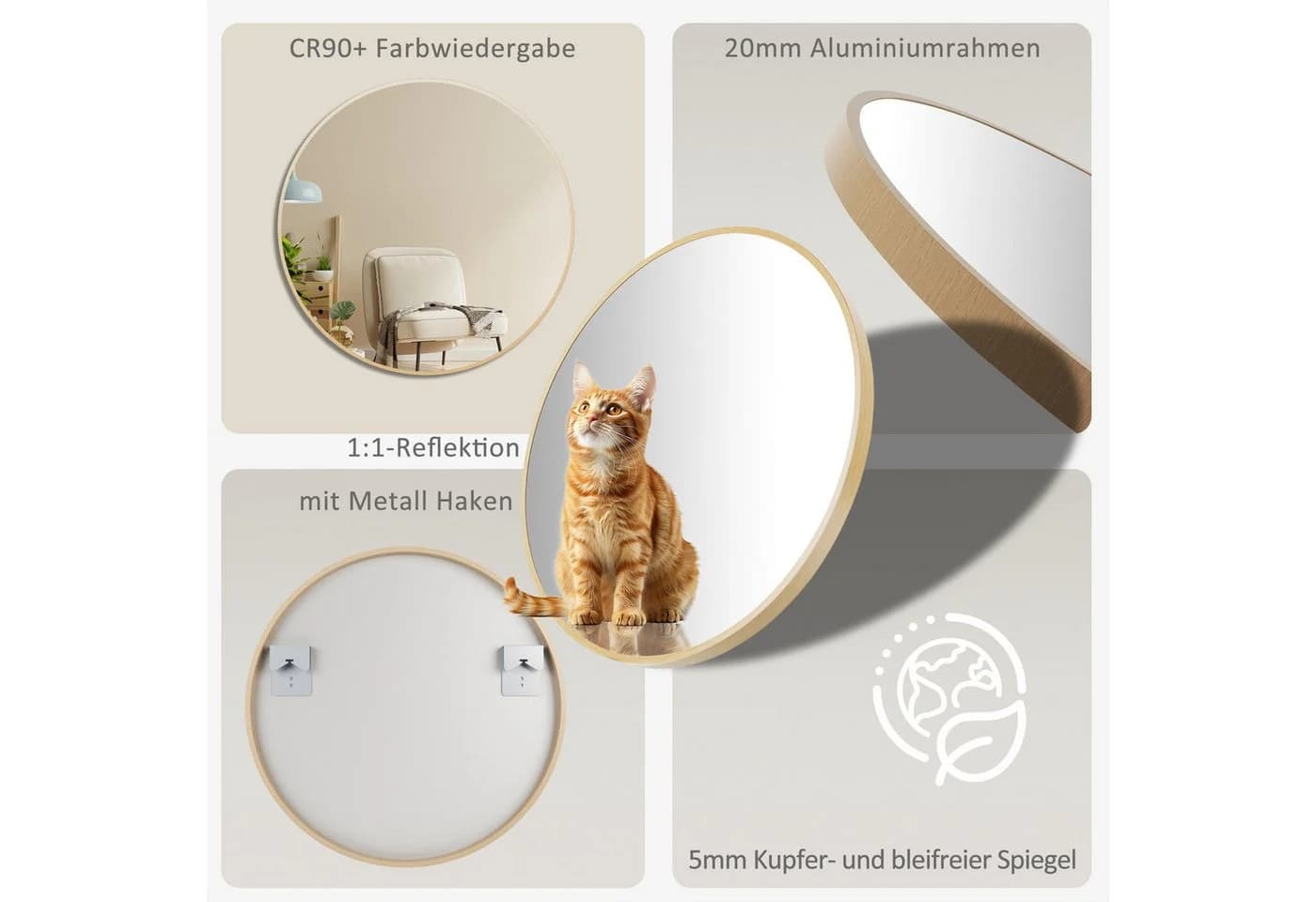 Hopibath Wandspiegel Aluminiumrahmen Matt-Schwarz HD-Glas - Bild 3