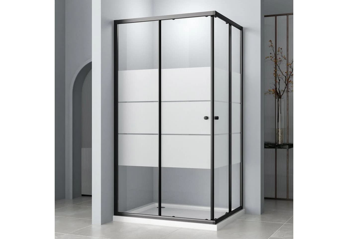 Hopibath Eckdusche Schiebetür Schwarz 5mm Sicherheitsglas - Bild 2