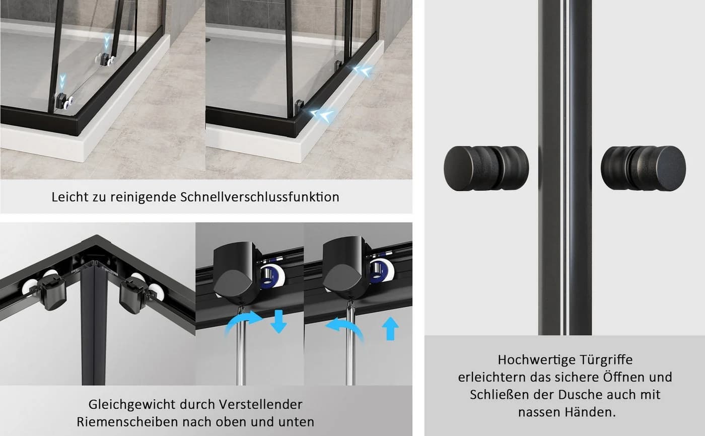 Hopibath Eckdusche Schiebetür Schwarz 5mm Sicherheitsglas - Bild 5