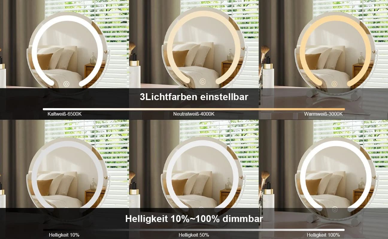WDWRITTI Schminkspiegel mit Beleuchtung 360° drehbar dimmbar - Bild 3