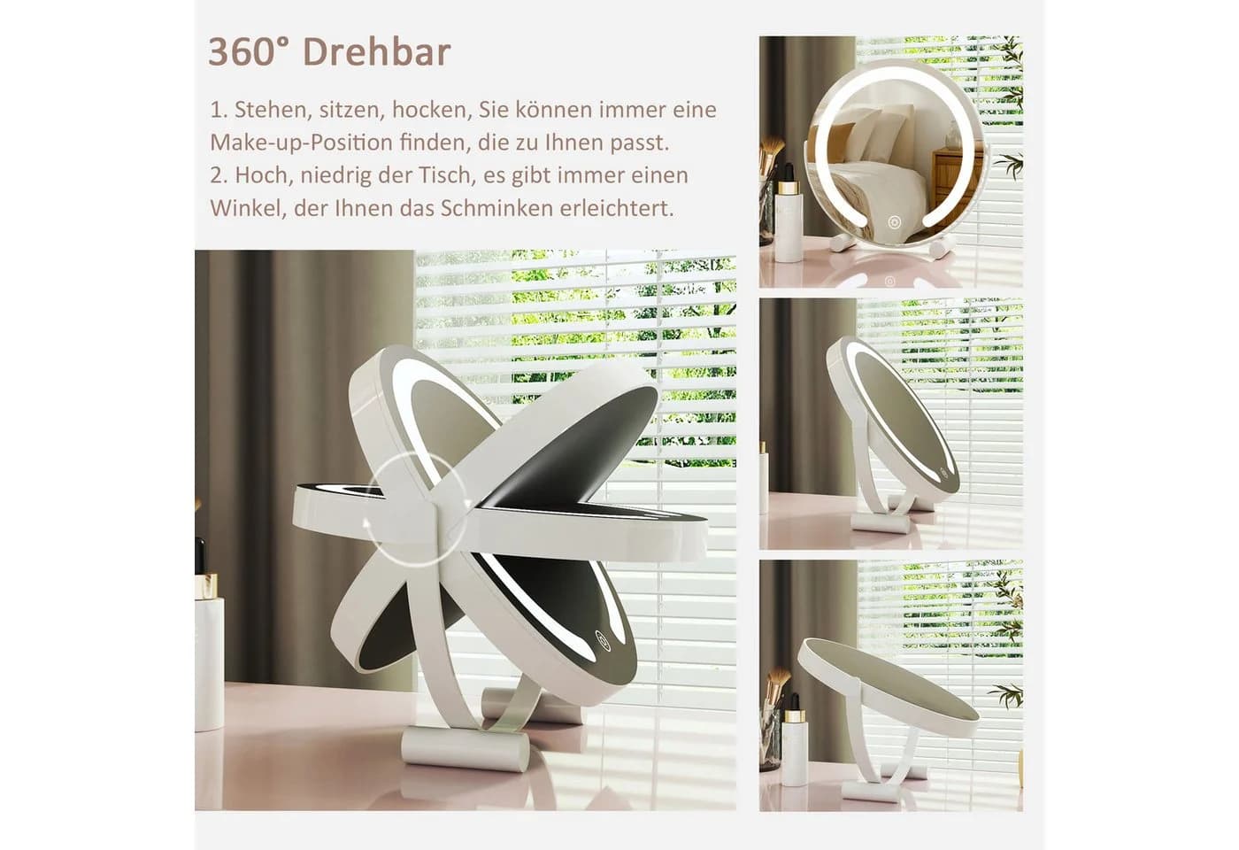 WDWRITTI Schminkspiegel mit Beleuchtung 360° drehbar dimmbar - Bild 4