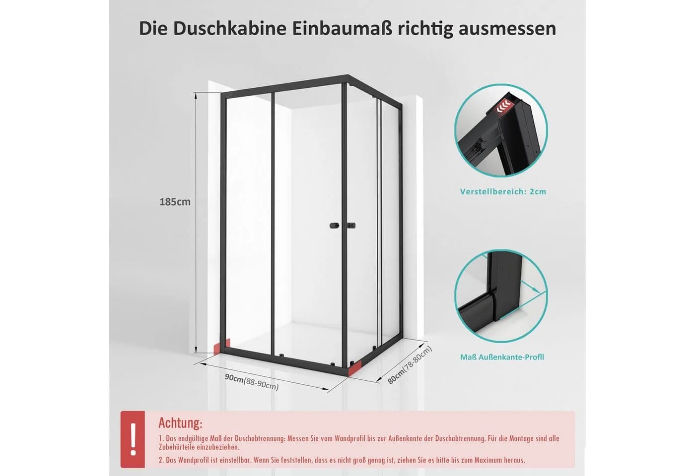 Hopibath Eckdusche 80x90 cm mit 5mm Sicherheitsglas und Schiebetür - Bild 4