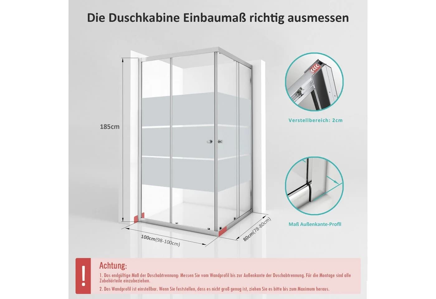 Hopibath Eckdusche Schiebetür 80x100 Schwarz/Chrom 5mm Glas - Bild 4