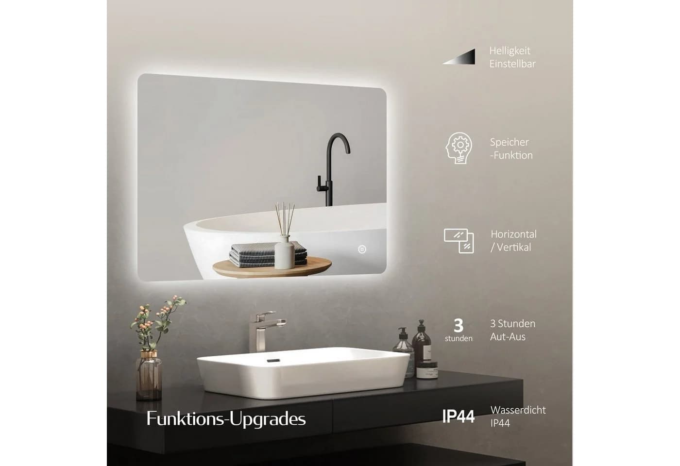 EMKE Badspiegel LED Antibeschlag Touch Dimmbar IP44 - Bild 3