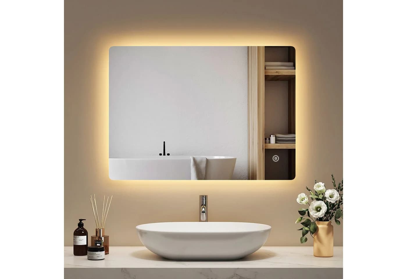 EMKE Badspiegel LED Antibeschlag 3 Lichtfarben Touch Dimmbar - Bild 3