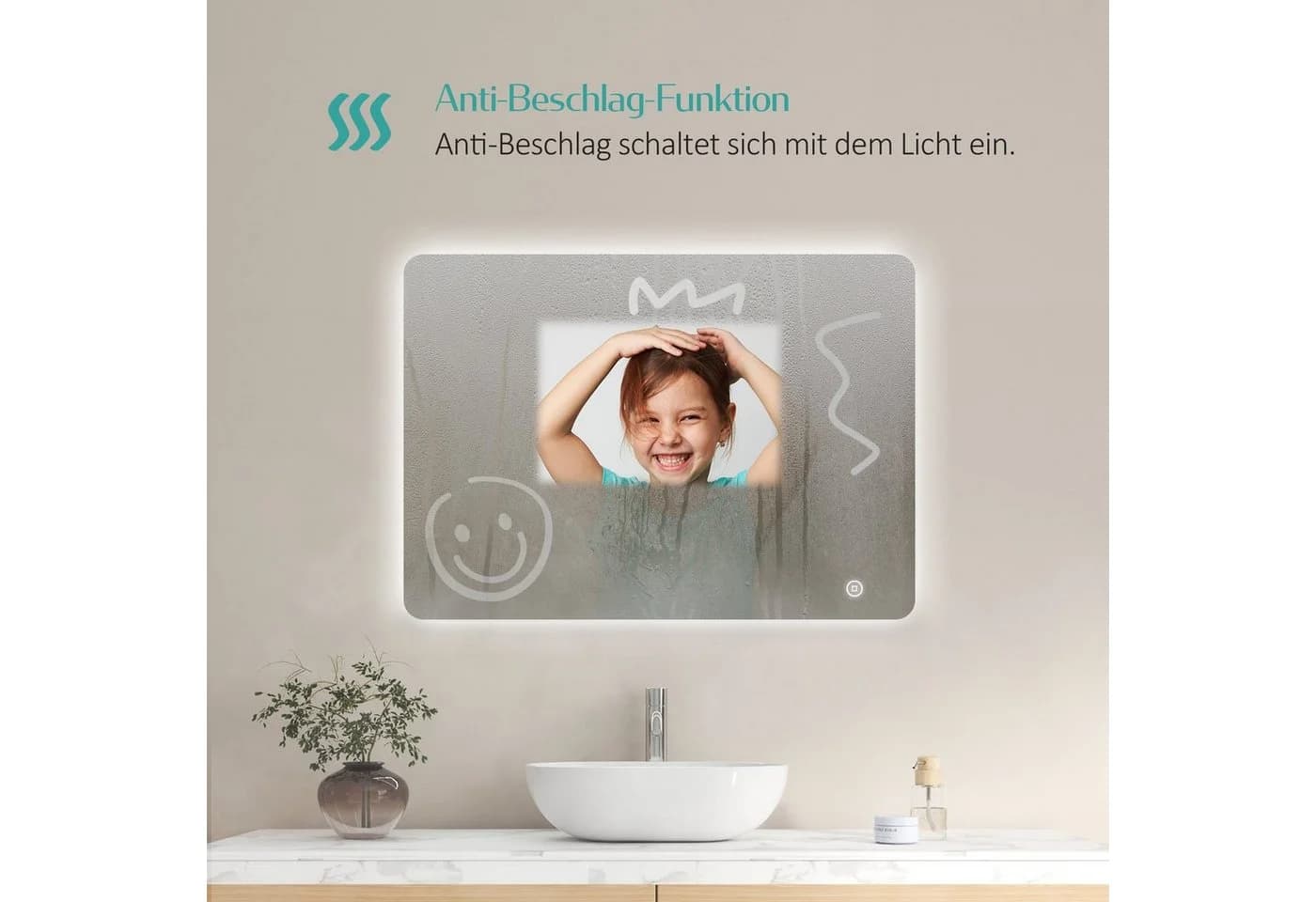 EMKE Badspiegel LED Antibeschlag 3 Lichtfarben Touch Dimmbar - Bild 4