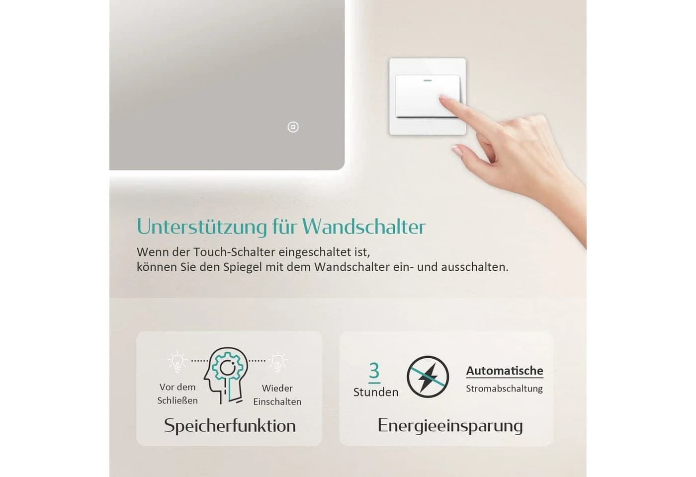 EMKE LED Badspiegel rahmenlos mit Beleuchtung IP44 - Bild 5
