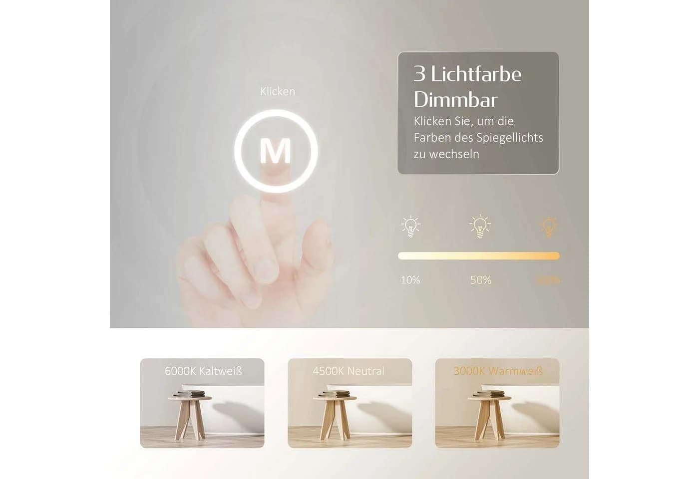 EMKE Badspiegel Rund LED Dimmbar Touchschalter IP44 - Bild 4