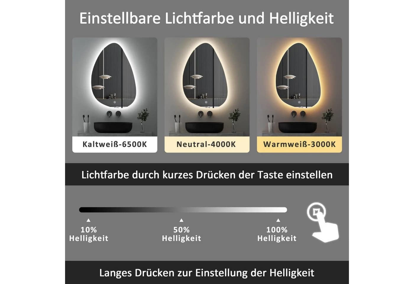 WDWRITTI LED Badspiegel Modern Dimmbar Touch IP44 - Bild 4