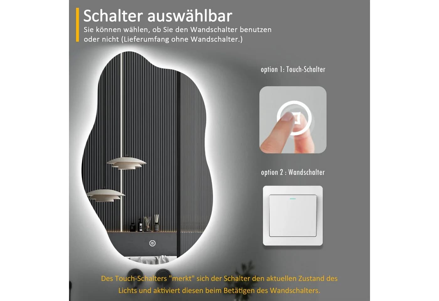 WDWRITTI LED Badspiegel Modern Dimmbar Touch 3 Farben IP44 - Bild 5