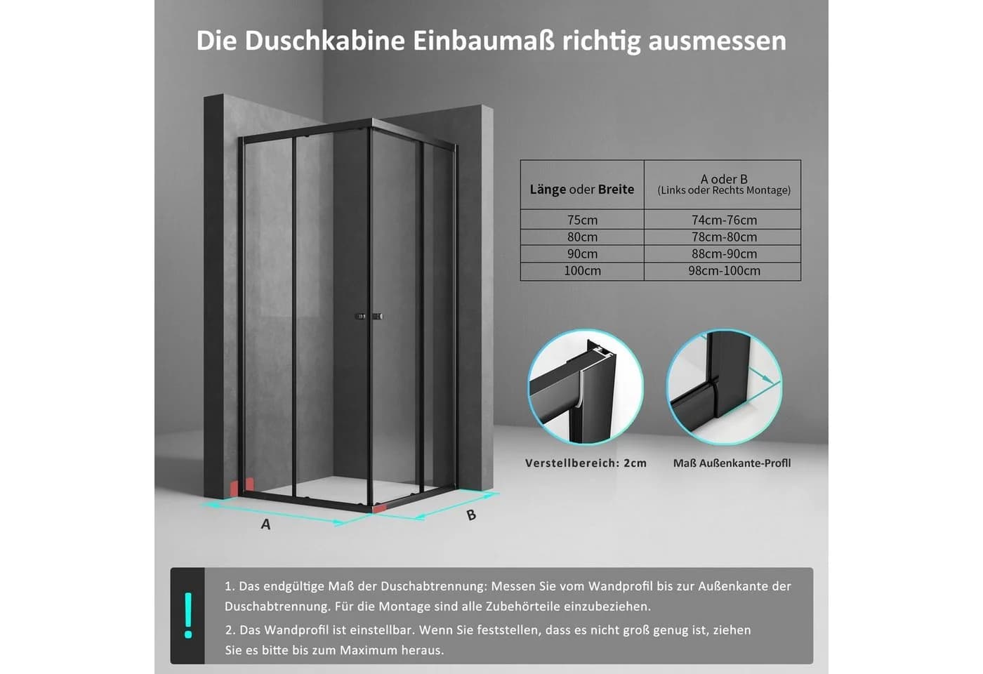 Boromal Eckdusche Schiebetür Schwarz 5mm ESG Alu-Rahmen - Bild 4