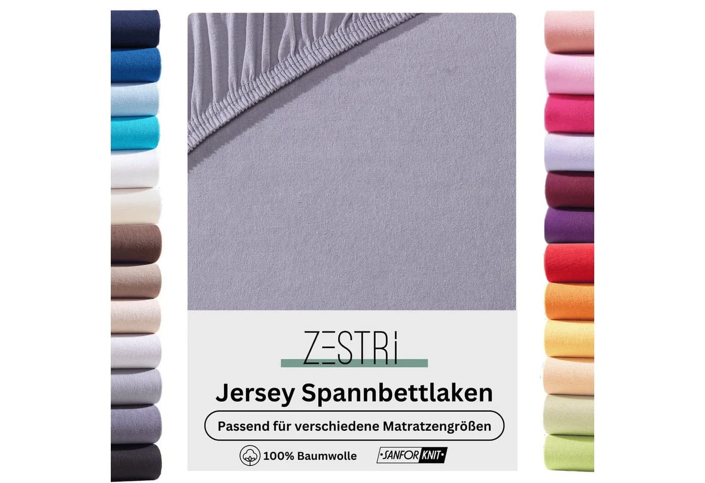 Zestri Spannbettlaken Jersey Grau 100% Baumwolle Rundum-Gummizug - Bild 2