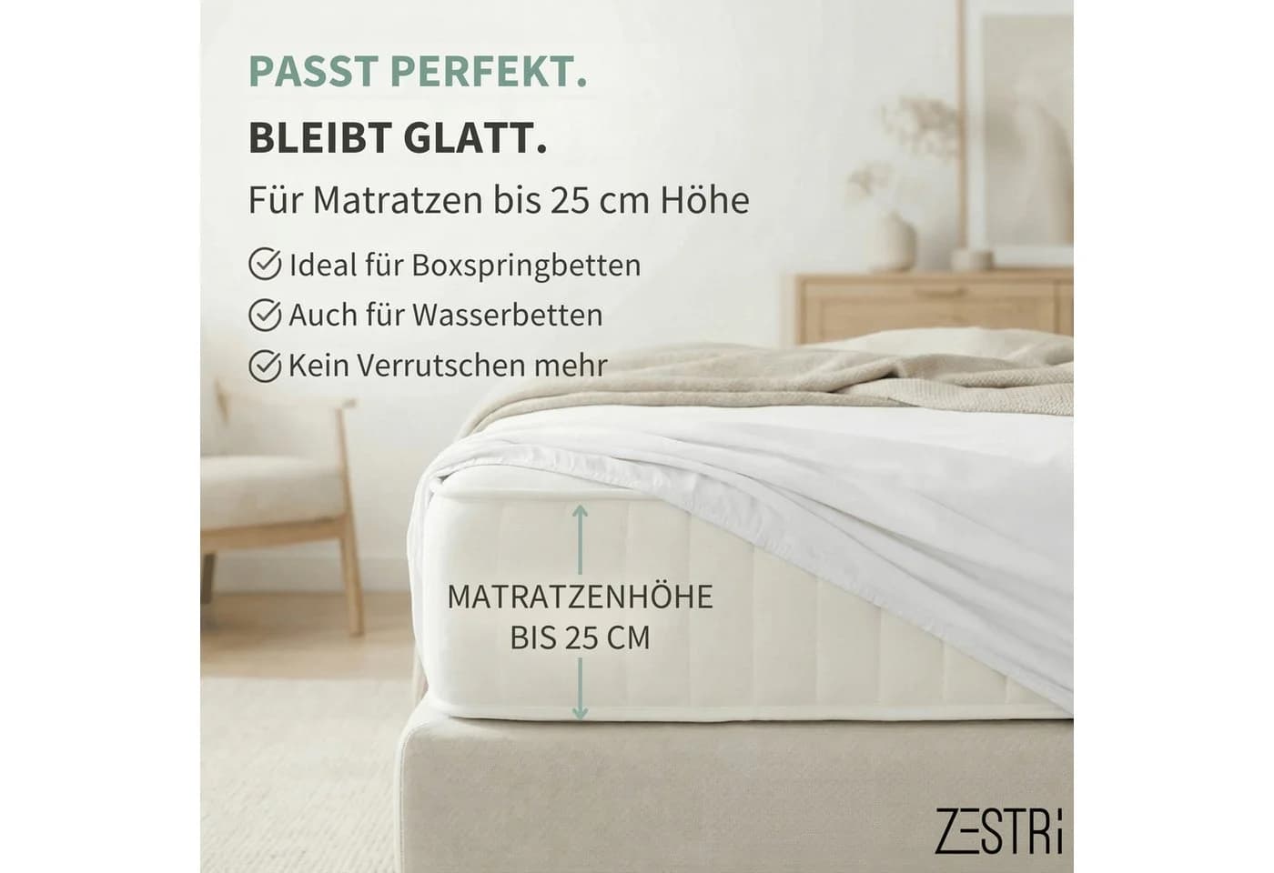 Zestri Spannbettlaken Jersey 100% Baumwolle Schwarz Rundum-Gummizug