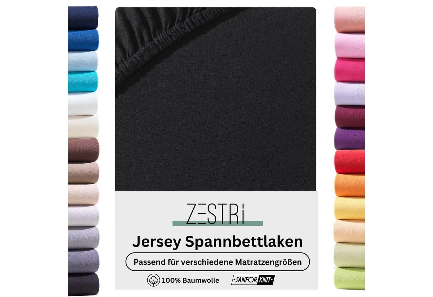 Zestri Spannbettlaken Jersey 100% Baumwolle Schwarz Rundum-Gummizug - Bild 2