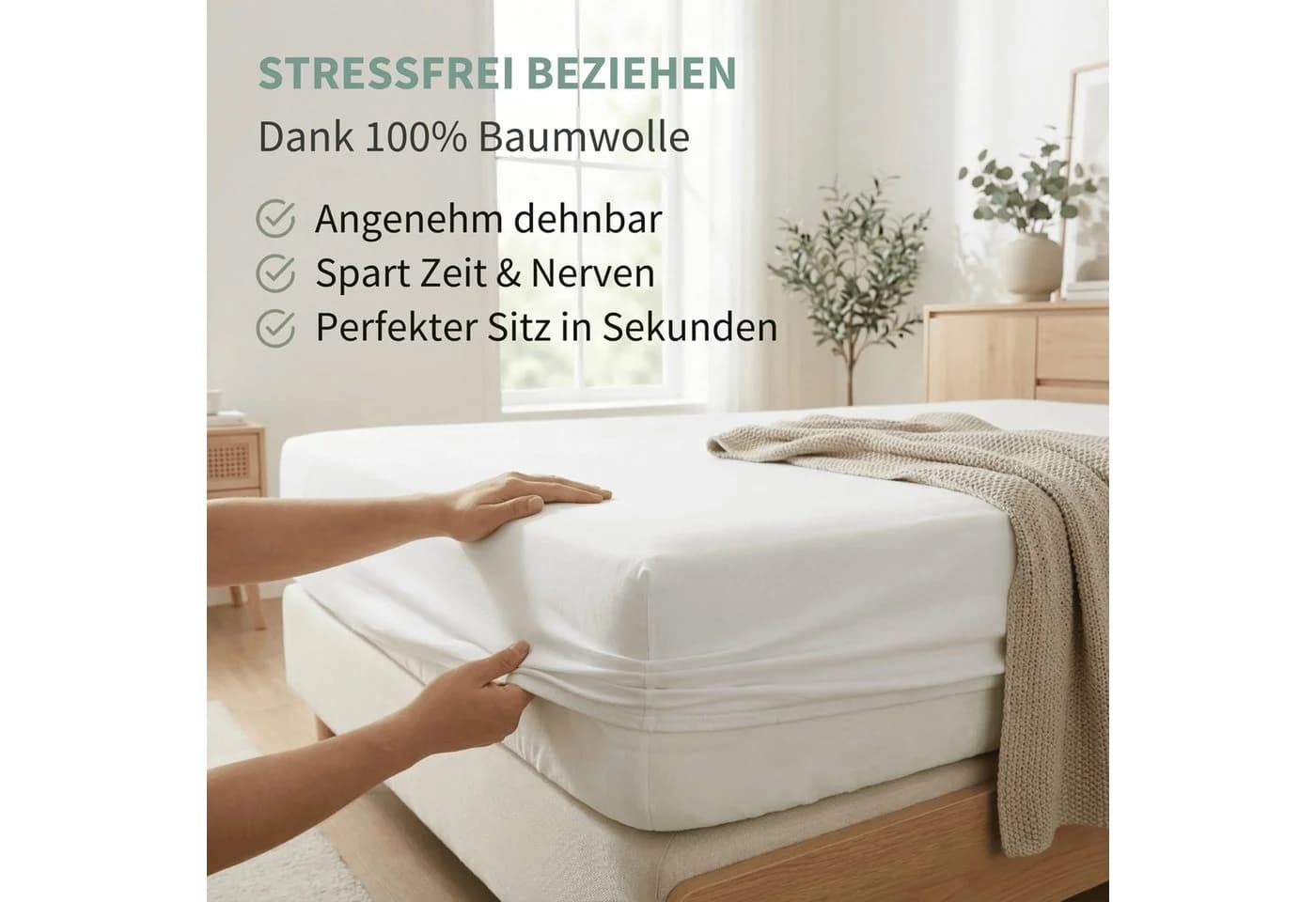 Zestri Spannbettlaken Jersey 100% Baumwolle Schwarz Rundum-Gummizug - Bild 3