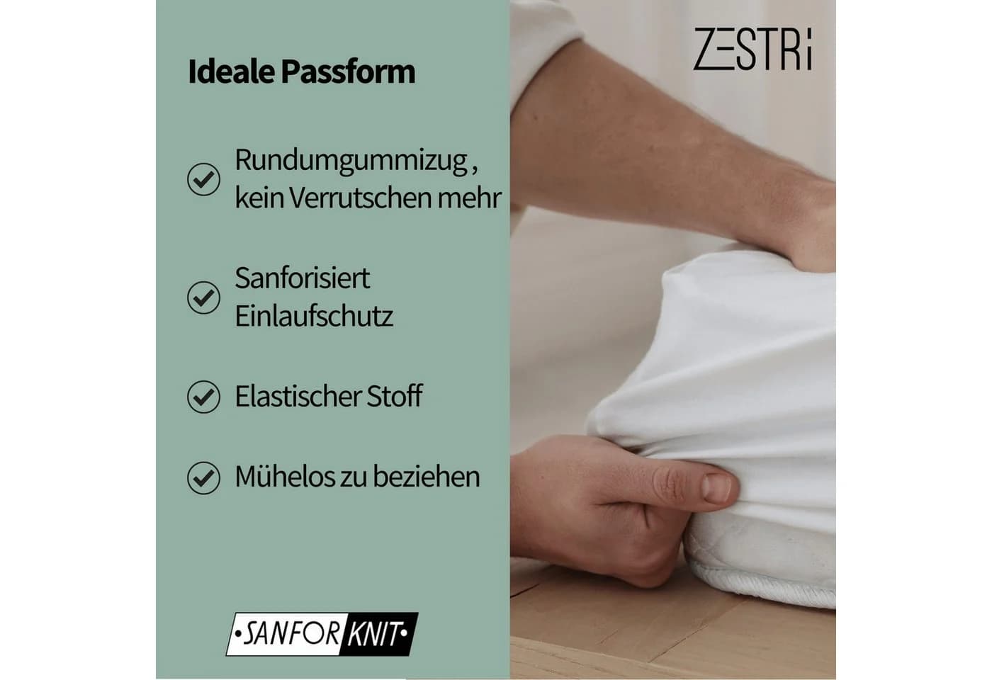 Zestri Spannbettlaken Jersey 100% Baumwolle Schwarz Rundum-Gummizug - Bild 4