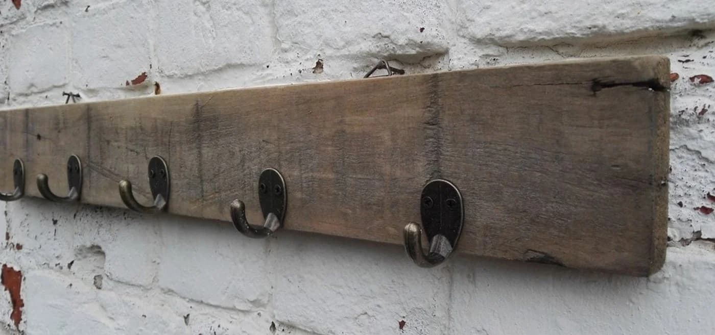 Deko-Impression Garderobenhaken Garderobenleiste Wandgarderobe, Holz 5 Eisenhaken