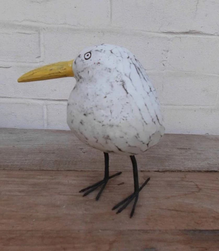 Deko-Impression Möwe Statue Weiß Gelb Shabby-Style Holz
