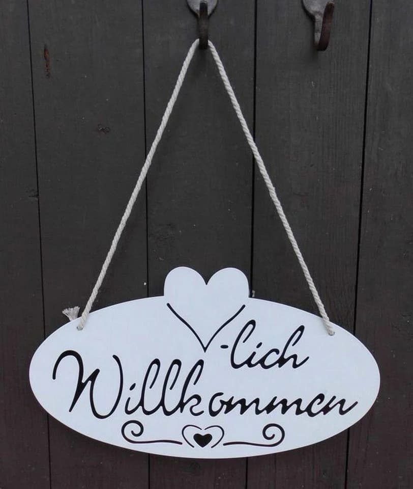 Deko-Impression Hängeschild Herzlich Willkommen 28 cm Weiss