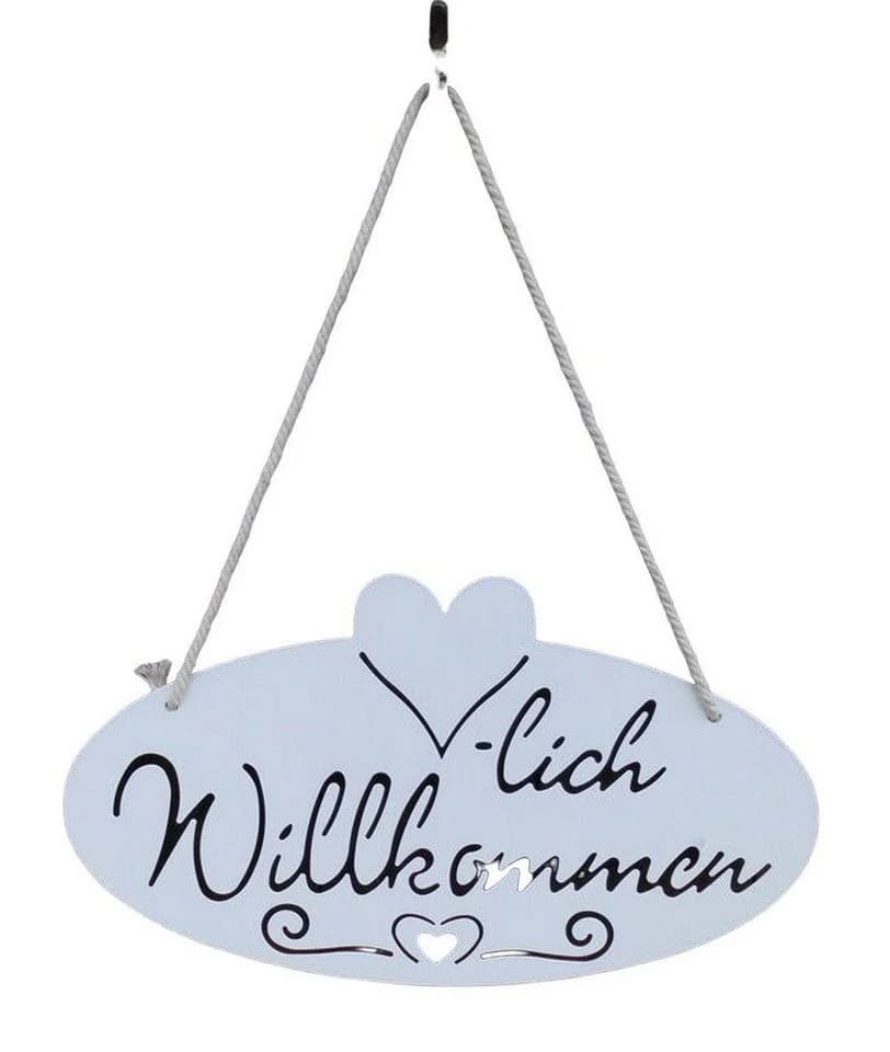 Deko-Impression Hängeschild Herzlich Willkommen 28 cm Weiss - Bild 2