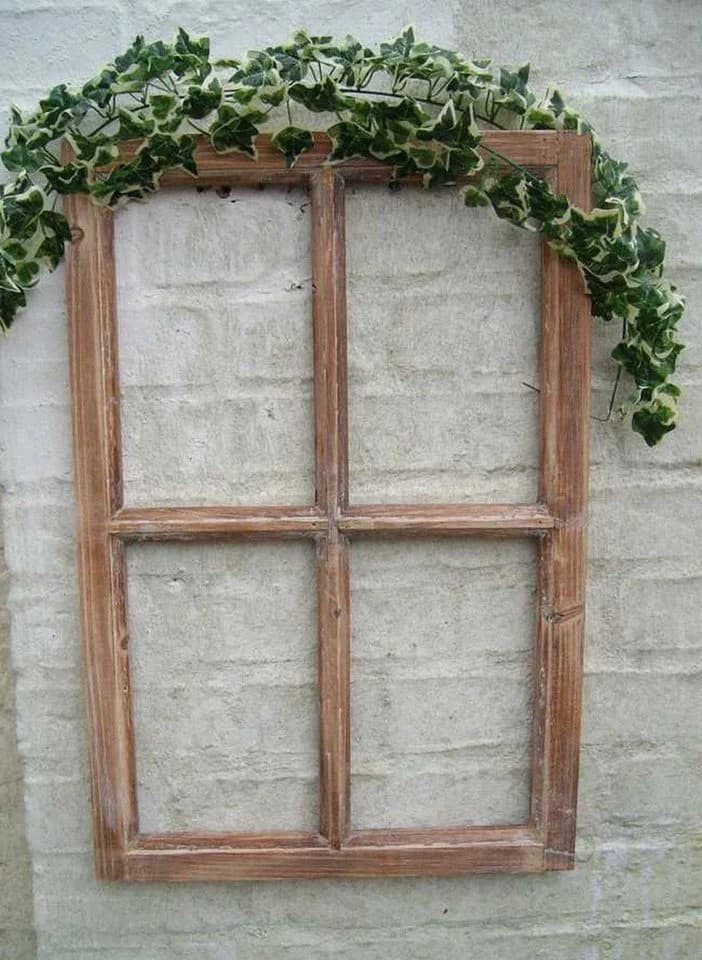 Deko-Impression Wanddeko Sprossenfenster Holz Naturbraun Weiss